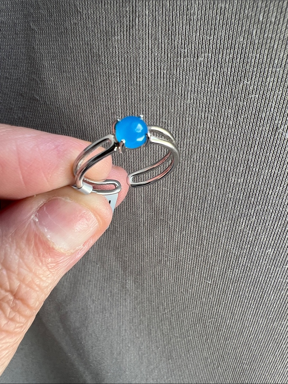 Sterling Silver Ring with Bright Blue natural Agate Stone Size Adjustable